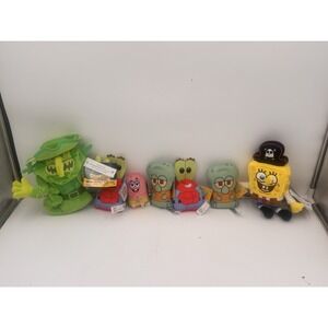 Lot Of 7 Sponge Bob Small Plushes NWT Squidward Sponge Bob Mr Crabs Patrick